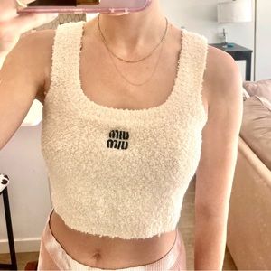 Miu Miu Cream Textured Crop Top